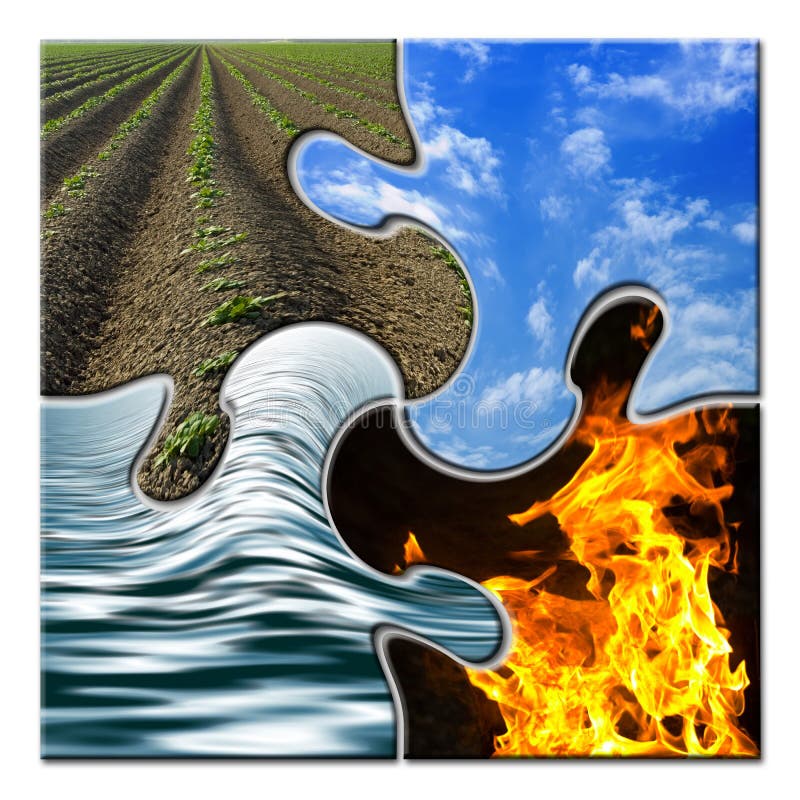 Quatro elementos em um enigma torcido. Quatro elementos - terra - céu - água - incêndio - em um enigma torcido