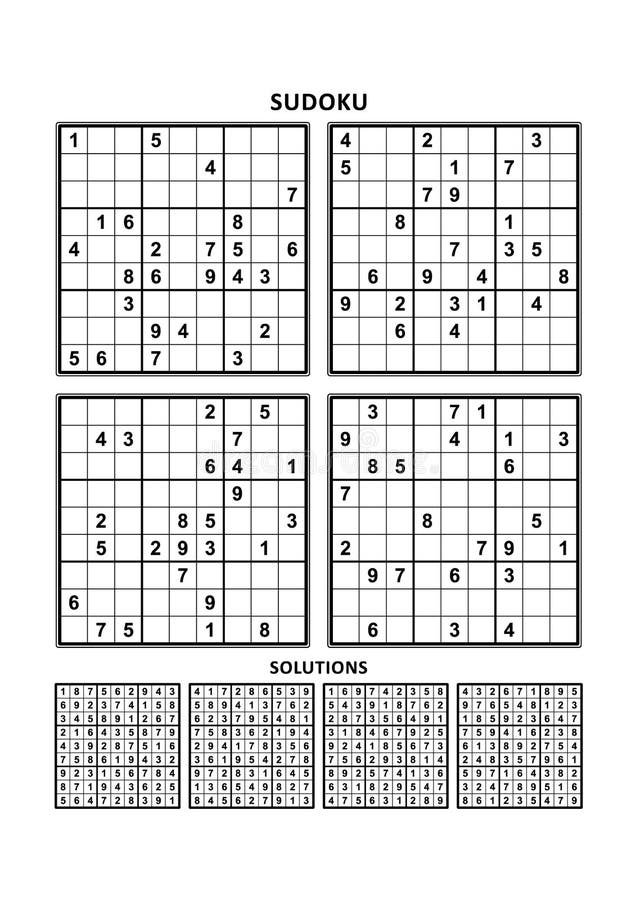 Quatro Jogos Sudoku Com Respostas De Nível Médio. Conjunto 29. Ilustração  do Vetor - Ilustração de enigmas, cérebro: 195863129