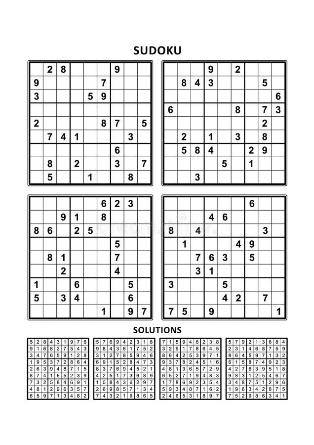 Quatro Jogos Sudoku Com Respostas De Nível Médio. Conjunto 29