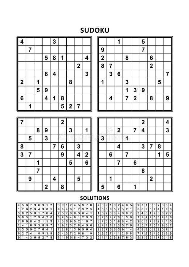 Quatro Jogos Sudoku Com Respostas De Nível Médio. Conjunto 29