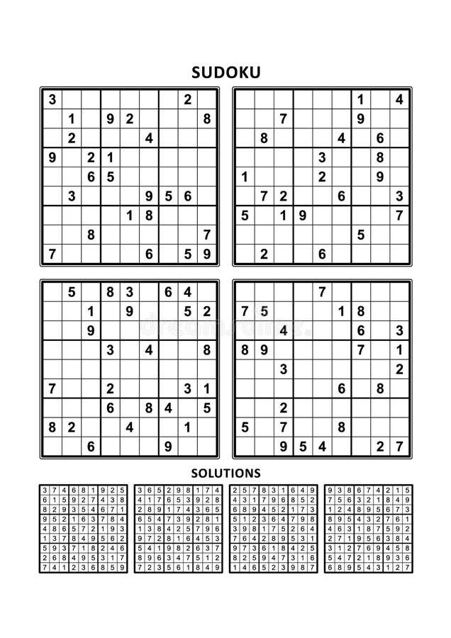 Quatro Jogos Sudoku Com Respostas De Nível Médio. Conjunto 29. Ilustração  do Vetor - Ilustração de enigmas, cérebro: 195863129