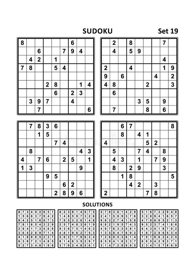 Quatro Jogos Sudoku Com Respostas De Nível Médio. Conjunto 29. Ilustração  do Vetor - Ilustração de enigmas, cérebro: 195863129