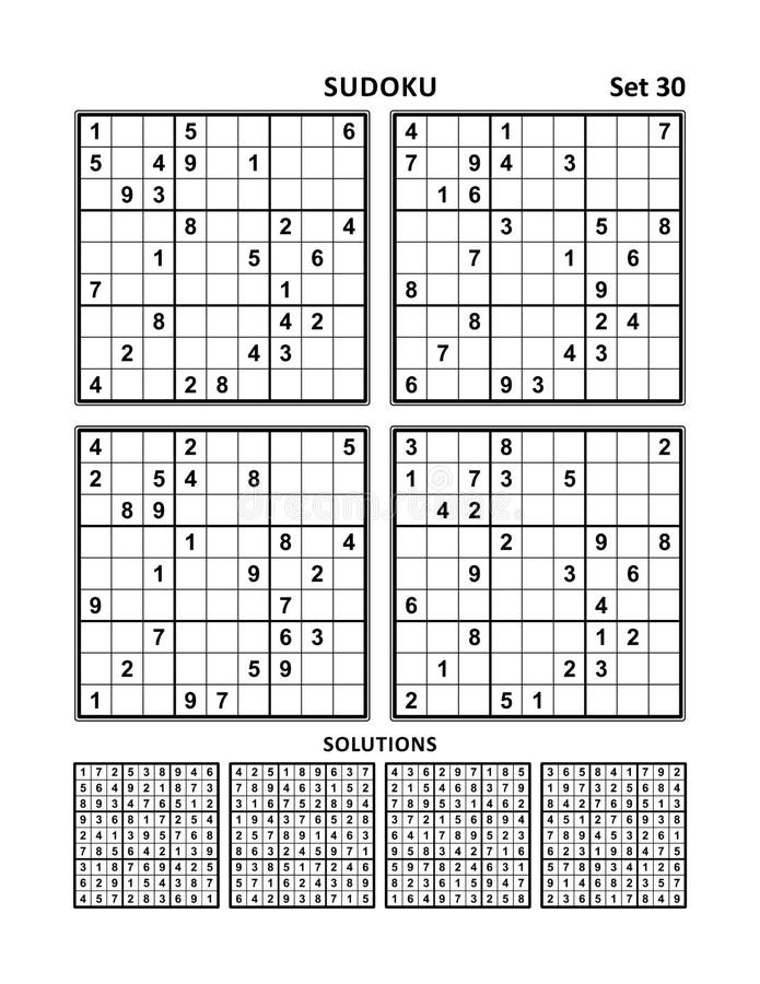 Quatro Jogos Sudoku Com Respostas De Nível Médio. Conjunto 29. Ilustração  do Vetor - Ilustração de enigmas, cérebro: 195863129