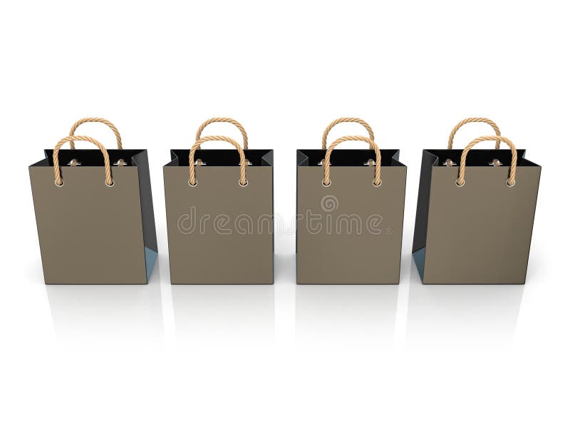 Quatro, sacos de compras vazios, pretos, vazios 3d ilustração royalty free Quatro, sacos de compras vazios, pretos, vazios 3d ilustração royalty free