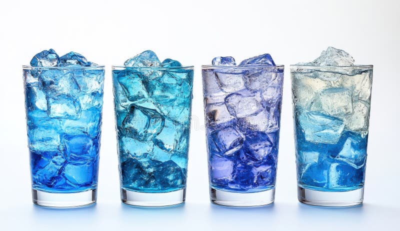 Quattro bicchieri di sfumatura blu di ghiaccio sullo sfondo bianco illustrazione vettoriale