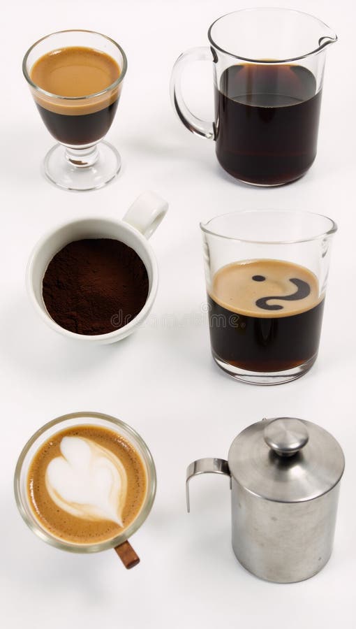Quattro caffè unici mostrano diversi metodi di cottura e tonalità come argomenti ideali per esplorare diversi motivi del caffè royalty illustrazione gratis