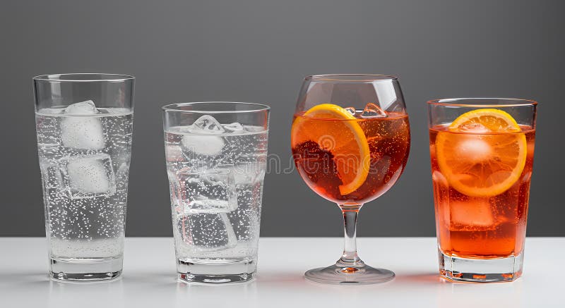 Quattro cocktail di aggiornamento : Vodka Soda Gin Fizz Aperol Spritz e Paloma illustrazione di stock