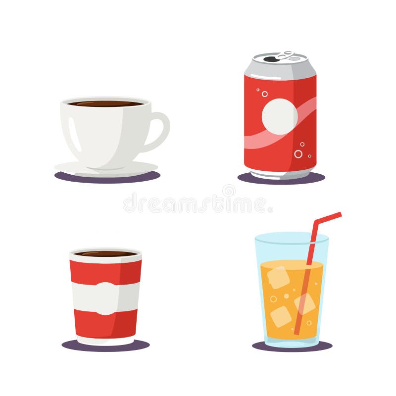 Quattro contenitori di bevande diversi, compresa la soda per tazze da caffè, possono essere monouso e l'illustrazione vettoriale p royalty illustrazione gratis