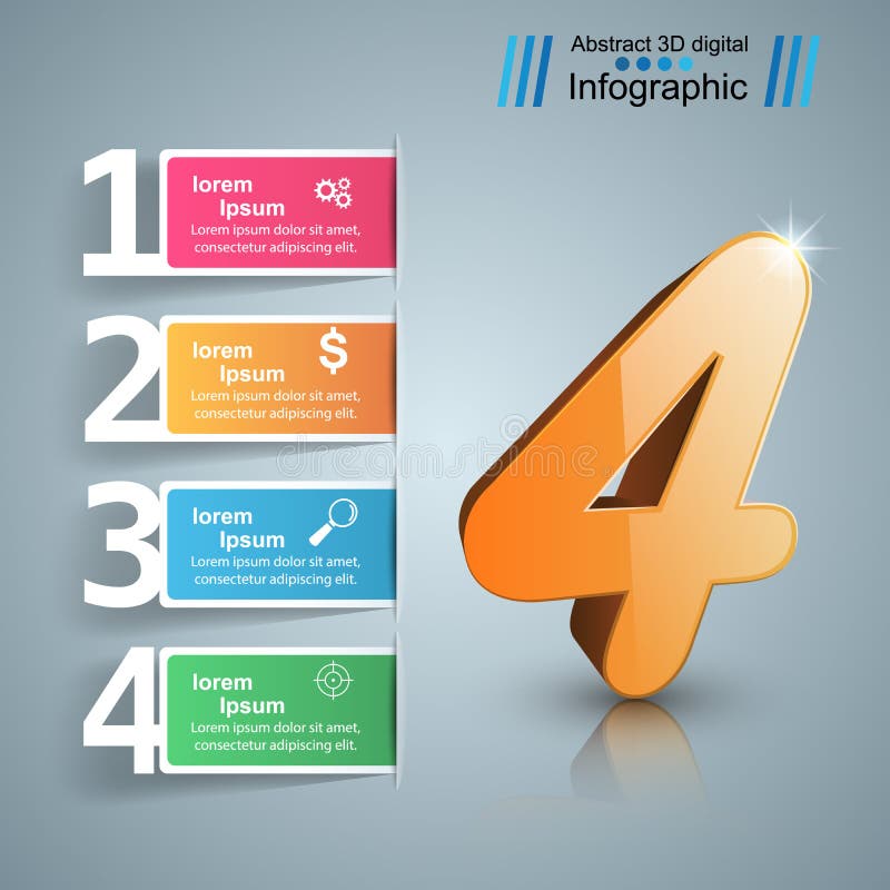 Quattro 3D illustrazione digitale Infographic illustrazione vettoriale Quattro 3D illustrazione digitale Infographic illustrazione vettoriale