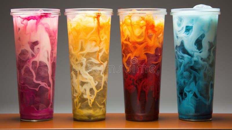 Quattro diversi liquidi colorati in bicchieri alti. ai illustrazione vettoriale