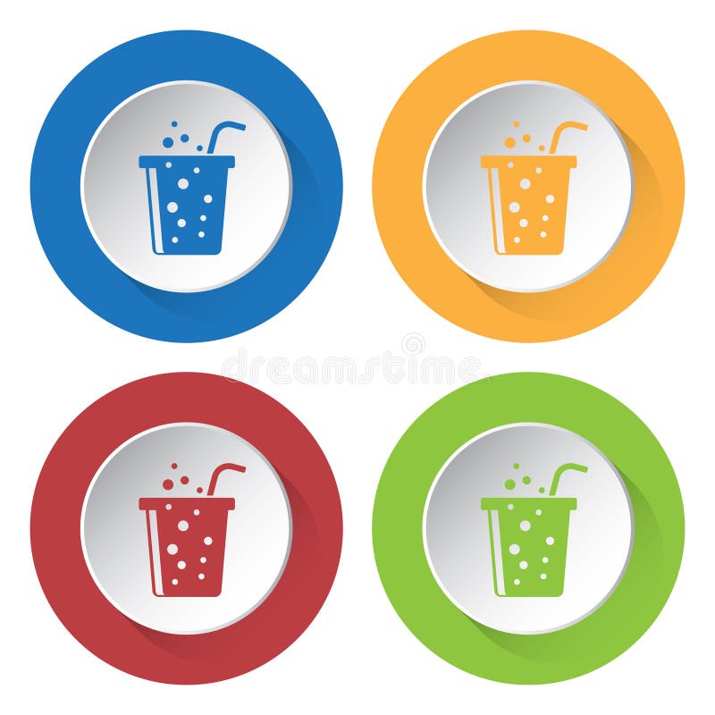 Quattro icone rotonde di colore, bevanda gassosa e paglia royalty illustrazione gratis