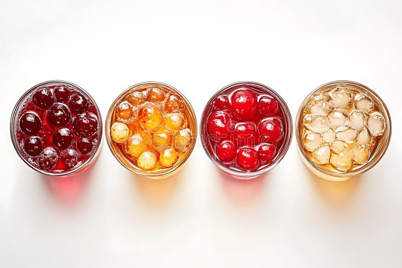 Quattro occhiali con diversi ingredienti su uno sfondo bianco royalty illustrazione gratis
