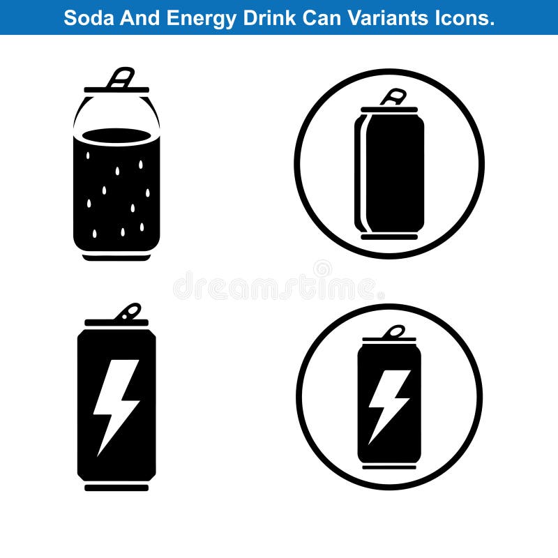 Quattro Soda E Una Bevanda Energetica Possono Vector Silhouette Set illustrazione di stock