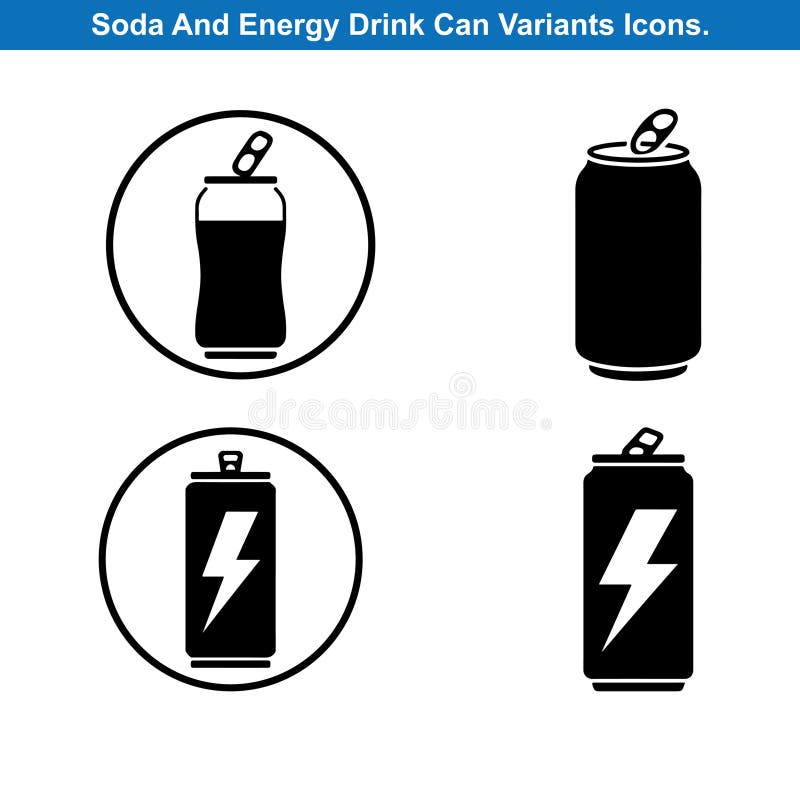 Quattro Soda E Una Bevanda Energetica Possono Vector Silhouette Set illustrazione di stock