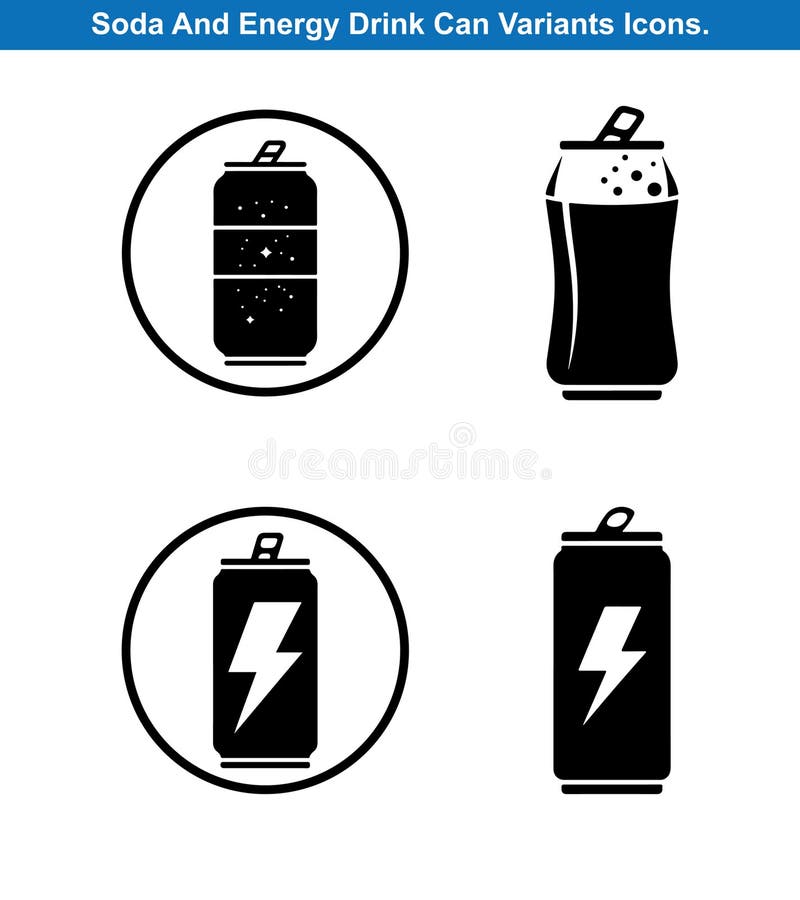 Quattro Soda E Una Bevanda Energetica Possono Vector Silhouette Set illustrazione di stock
