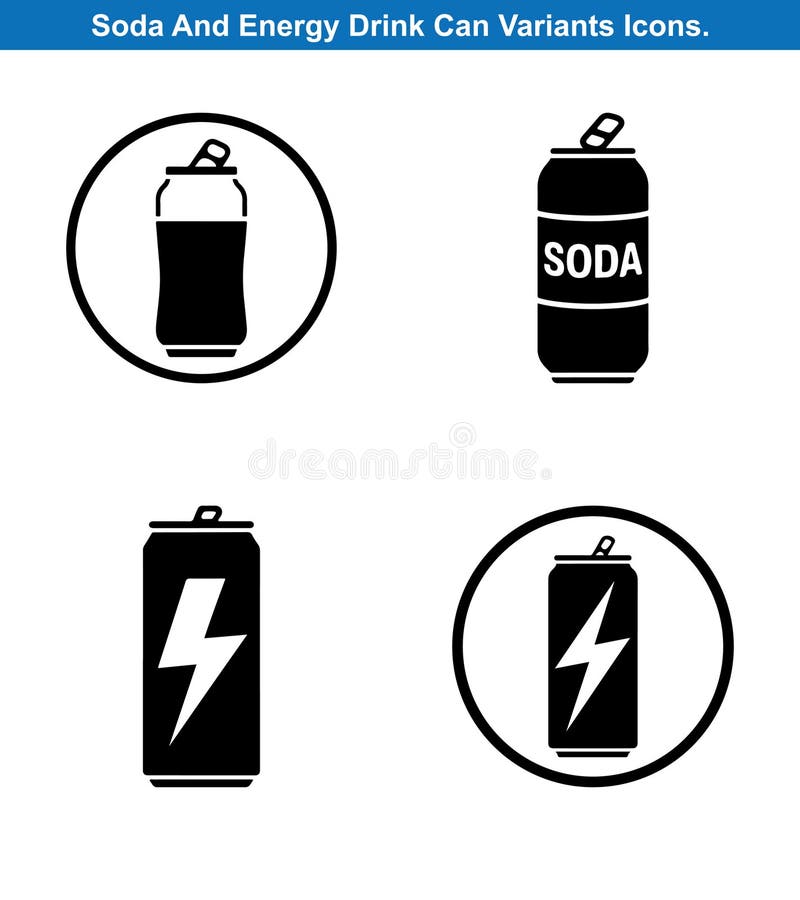 Quattro Soda E Una Bevanda Energetica Possono Vector Silhouette Set illustrazione vettoriale