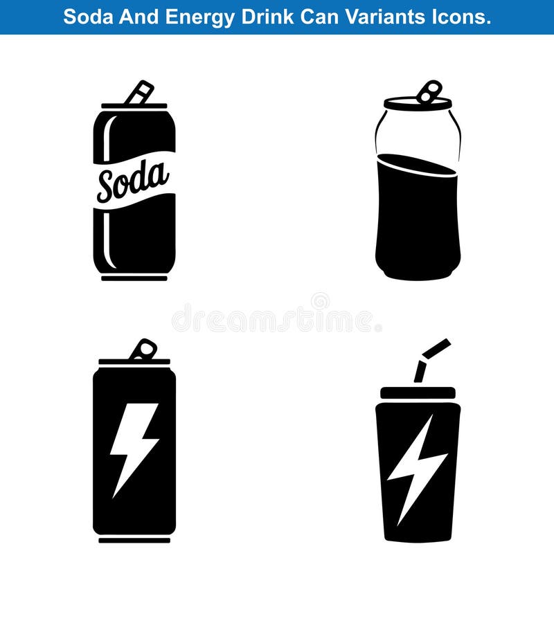 Quattro Soda E Una Bevanda Energetica Possono Vector Silhouette Set illustrazione di stock