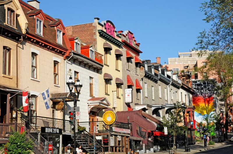 Quebec; Canada- june 25 2018 : Saint Denis street in Montreal. Quebec; Canada- june 25 2018 : the Saint Denis street in Montreal stock image Quebec; Canada- june 25 2018 : Saint Denis street in Montreal. Quebec; Canada- june 25 2018 : the Saint Denis street in Montreal stock image