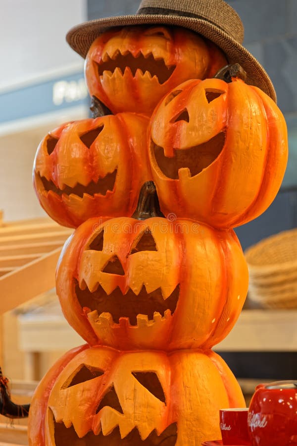 Halloween Pumpkins Decorations with a Hat Editorial Photography Image