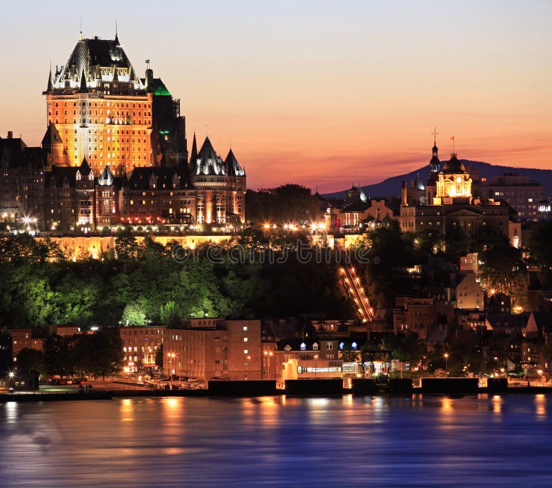 Quebec City Skyline at Dus and Saint Lawrence River Stock Image - Image