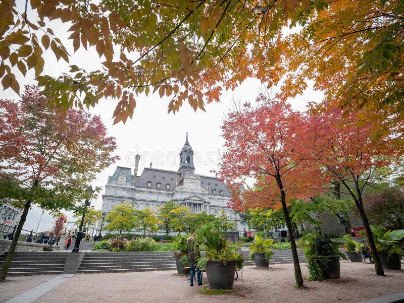 Beautiful Fall Color with the Montreal City Hall Stock Photo Image of