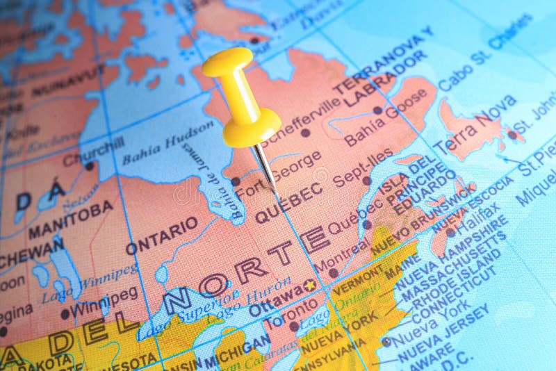 Quebec Pinned on a Map of Canada Stock Photo - Image of path, atlas