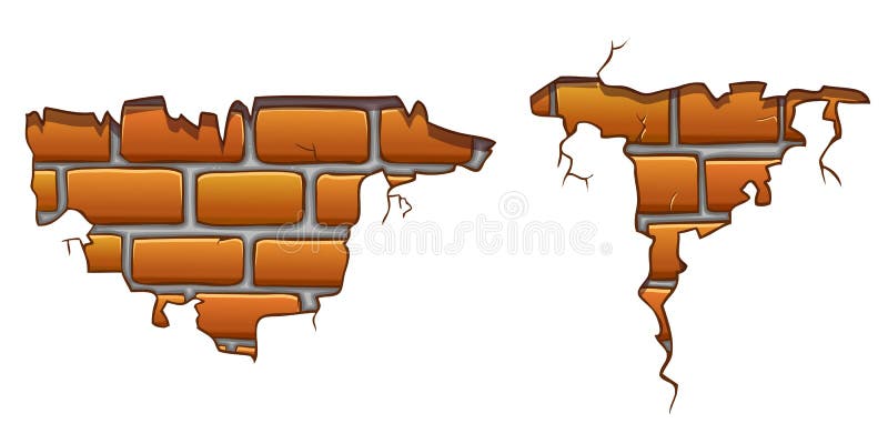 Quebras da parede com tijolos alaranjados ilustração stock Quebras da parede com tijolos alaranjados ilustração stock