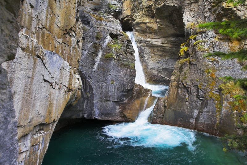 Amazingly beautiful falls with greenish water in woods of Northern Canada. Amazingly beautiful falls with greenish water in woods of Northern Canada