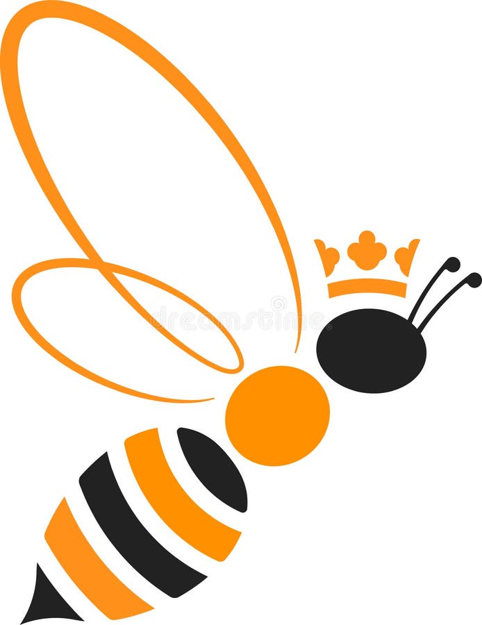 Queen bee icon with crown in yellow and black. Isolated and geometric. stock illustration