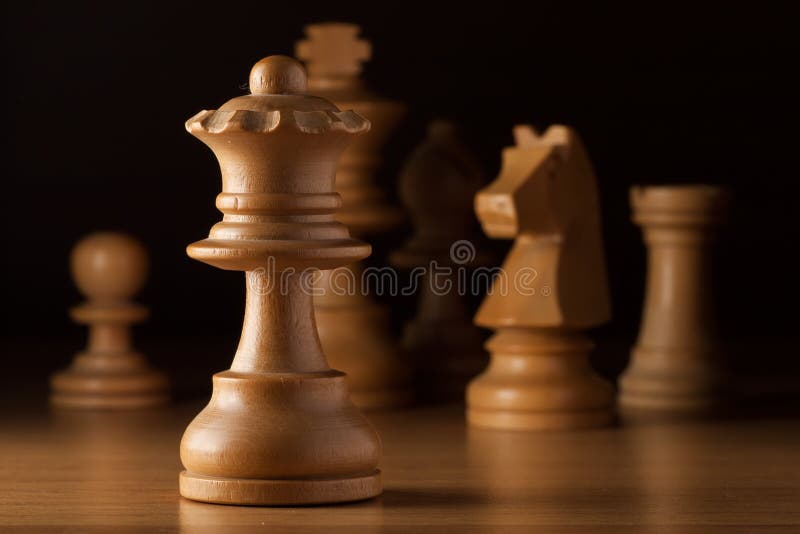 Wooden White Queen and Black Rooks Chess Pieces Stock Image - Image of  challenge, queen: 39091035