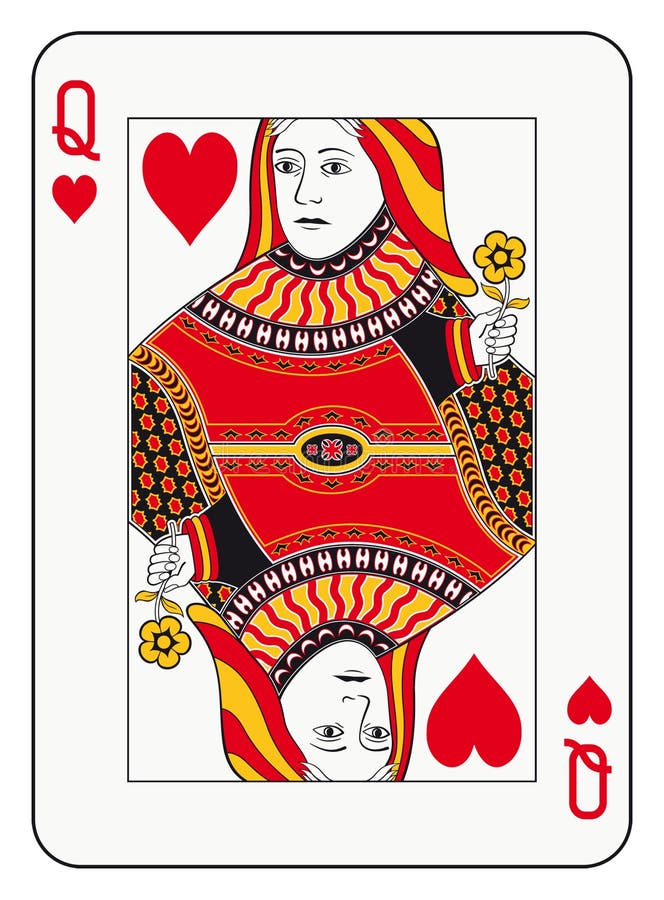 Queen of hearts playing card. Poker black white vectors