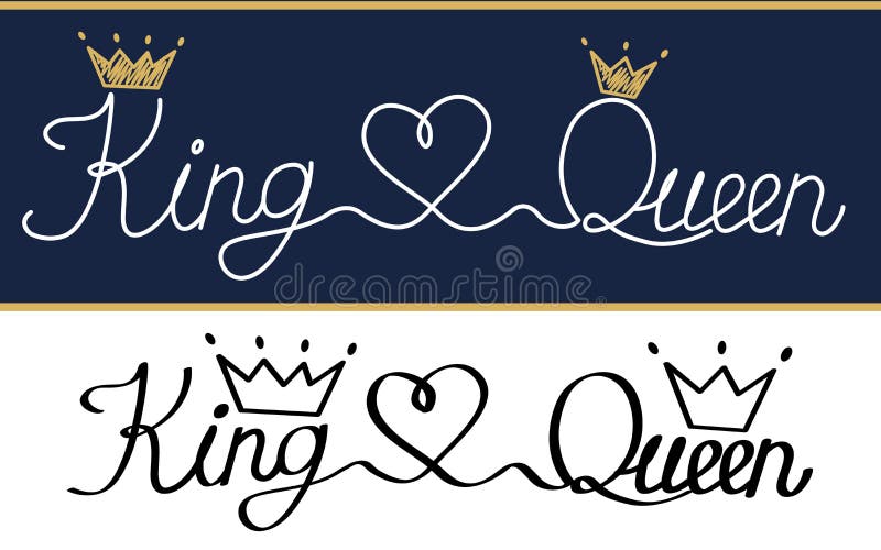 King And Queen - Couple Design. Black Text And Gold Crown Isolated On White  Background. Can Be Used For Printable Souvenirs (t-shirt, Pillow, Magnet,  Mug, Cup). Icon Of Wedding Invitation. Royalty Free