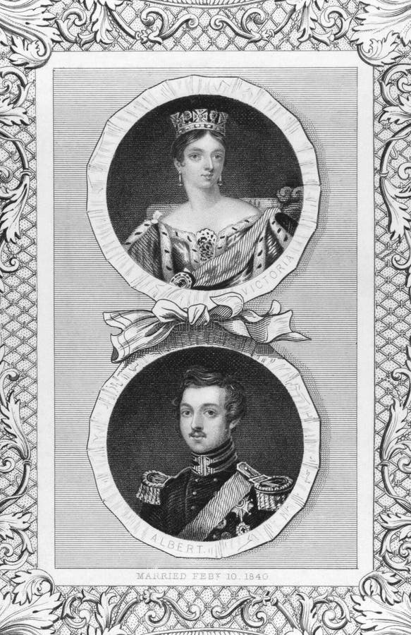 Queen Victoria and Prince Albert on engraving by J.Rogers from the 1800s.