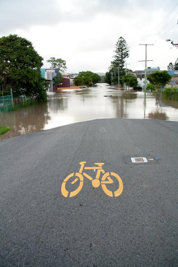 Queensland Floods: Bicycle Sign in the street