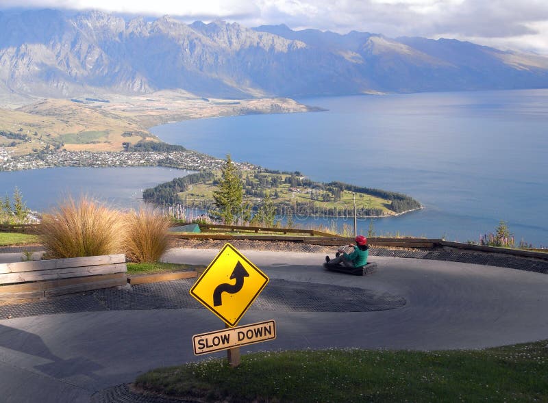 Queenstown luge with view on the Wakatipu lake