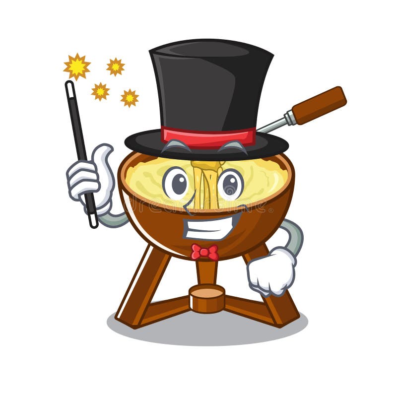 Queijo do fondue do mágico em uma placa dos desenhos animados ilustração stock Queijo do fondue do mágico em uma placa dos desenhos animados ilustração stock