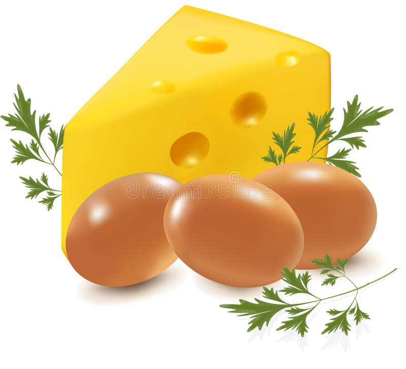 Photo-realistic illustration. Cheese and eggs with parsley. Photo-realistic illustration. Cheese and eggs with parsley.