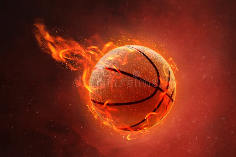 Basquetebol em chamas sobre fundo de fogo imagem de stock