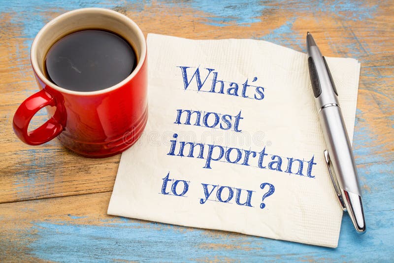 What is important to you? handwriting on a napkin with a cup of coffee. What is important to you? handwriting on a napkin with a cup of coffee