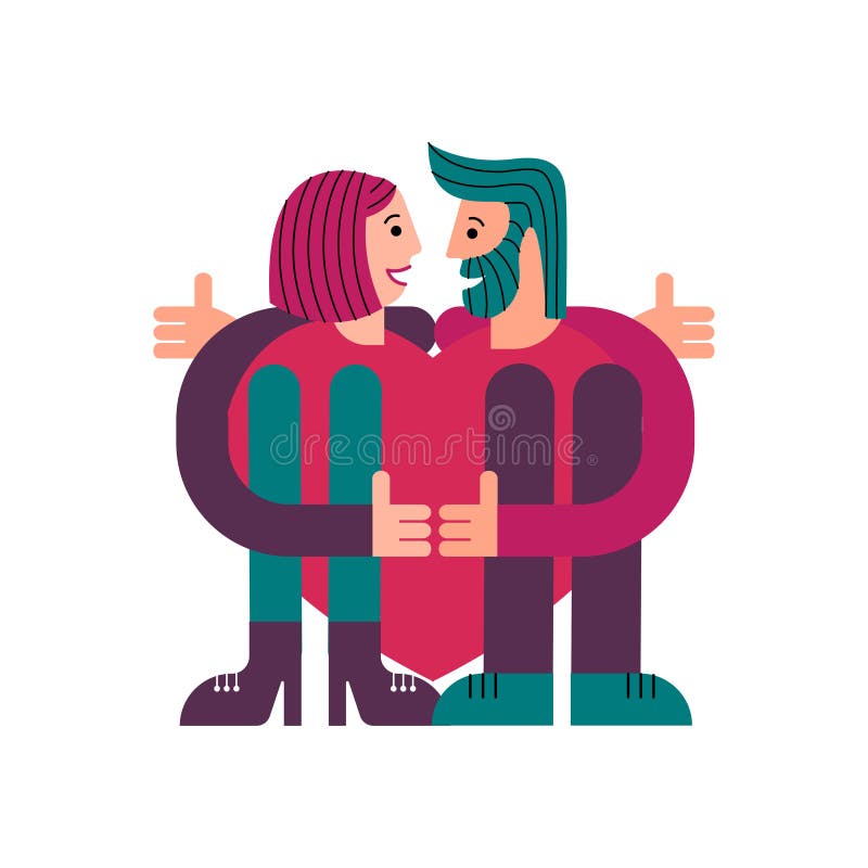 Quelques amants étreignant un coeur Homme et femme Carte pour le jour du ` s de valentine Personnes abstraites Illustration de ve illustration stock Quelques amants étreignant un coeur Homme et femme Carte pour le jour du ` s de valentine Personnes abstraites Illustration de ve illustration stock