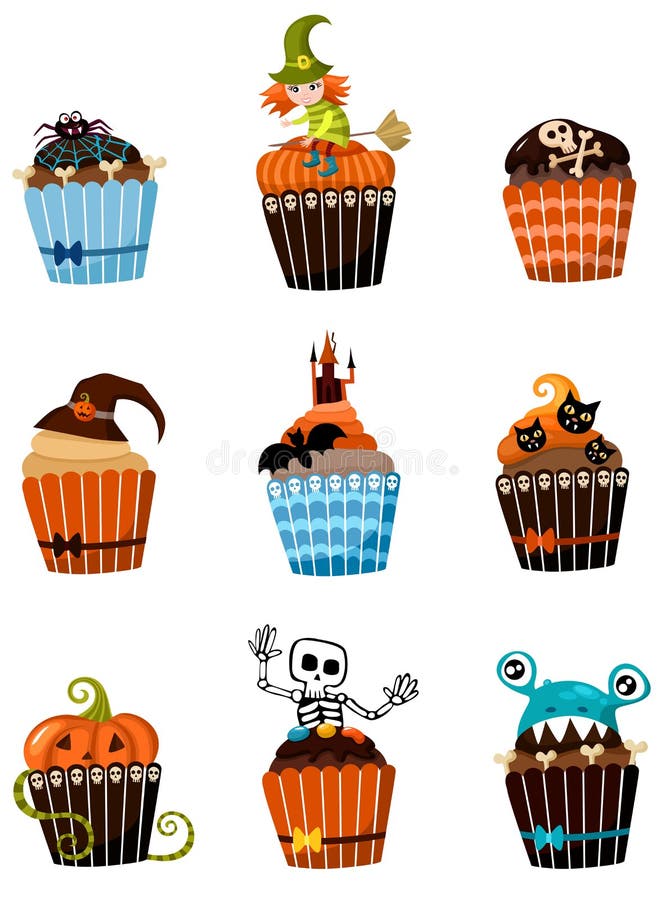 Bolinhos De Halloween Cupcake Com Molde, Cupcake Com Chapéu De Bruxa E  Aranha, E Cupcake Com Monstros De Creme Ilustração do Vetor - Ilustração de  bandeira, medo: 159680839