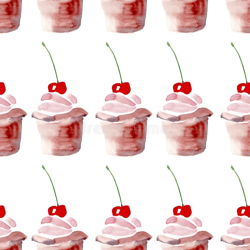 Queques saborosos saborosos deliciosos bonitos bonitos macios bonitos brilhantes da sobremesa dois do verão com cereja vermelha ilustração do vetor Queques saborosos saborosos deliciosos bonitos bonitos macios bonitos brilhantes da sobremesa dois do verão com cereja vermelha ilustração do vetor