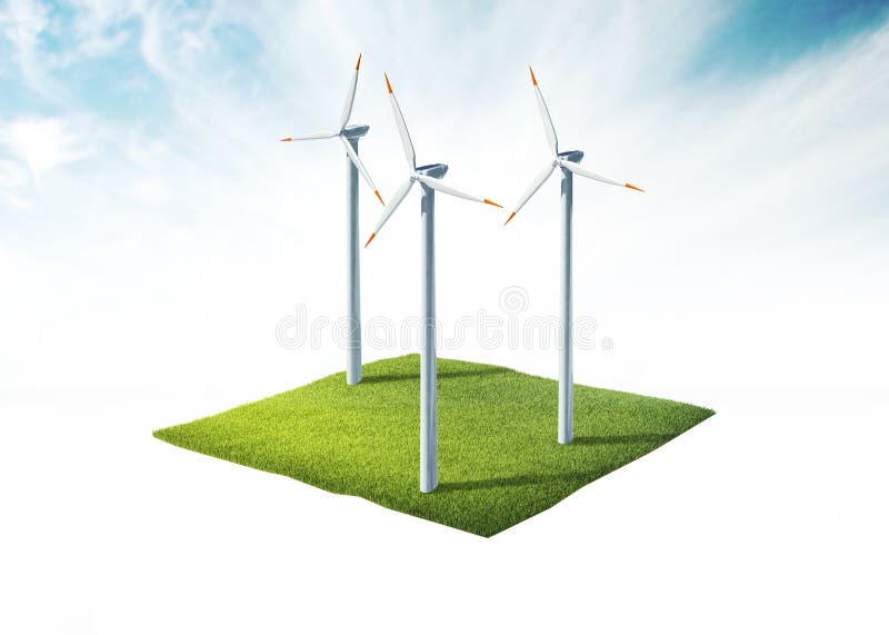 3d illustration of cross section of ground with wind turbine isolated on white. 3d illustration of cross section of ground with wind turbine isolated on white
