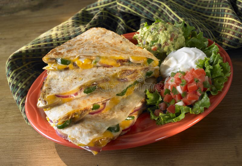 Quesadillas with guacamole, pico de gallo and sour cream