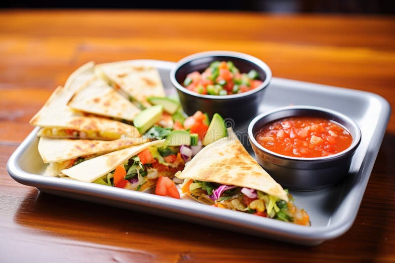 Quesadillas with Melting Cheese, Salsa Dip Side Stock Image Image of