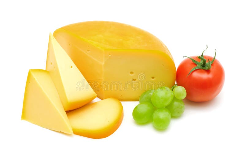 Cheese,tomato and grape on white background. Cheese,tomato and grape on white background