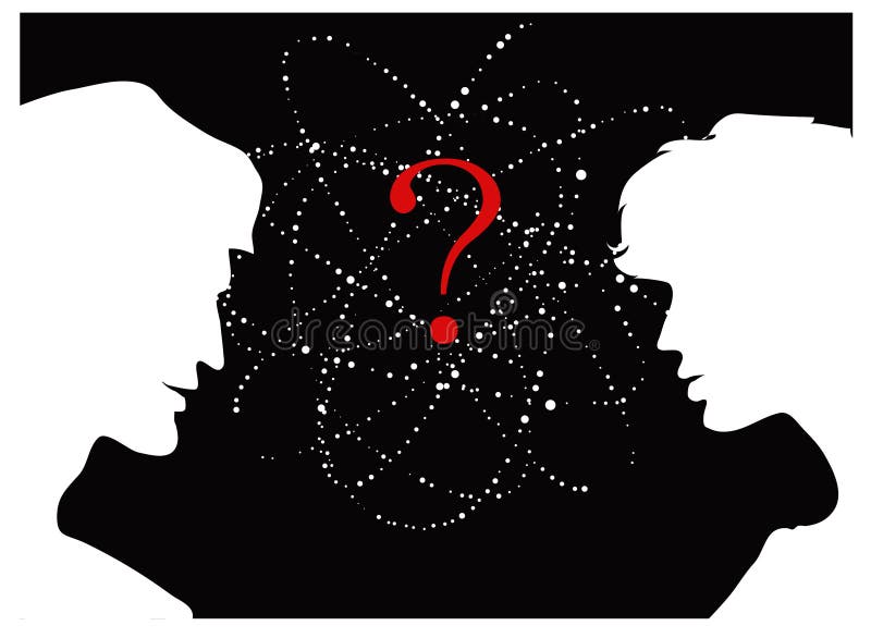 Silhouettes of two people looking for answers. Galaxy family vectors
