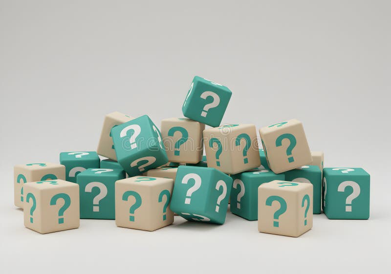 Question mark blocks mystery box concept unknown answer solution quiz problem solving decision making doubt idea stock illustration