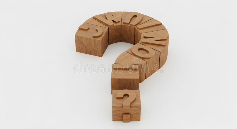 Question mark blocks wood letters typography conceptual design asking problem solving solutions stock illustration