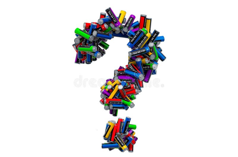 Question Mark from Colored AA Batteries, 3D Rendering Stock
